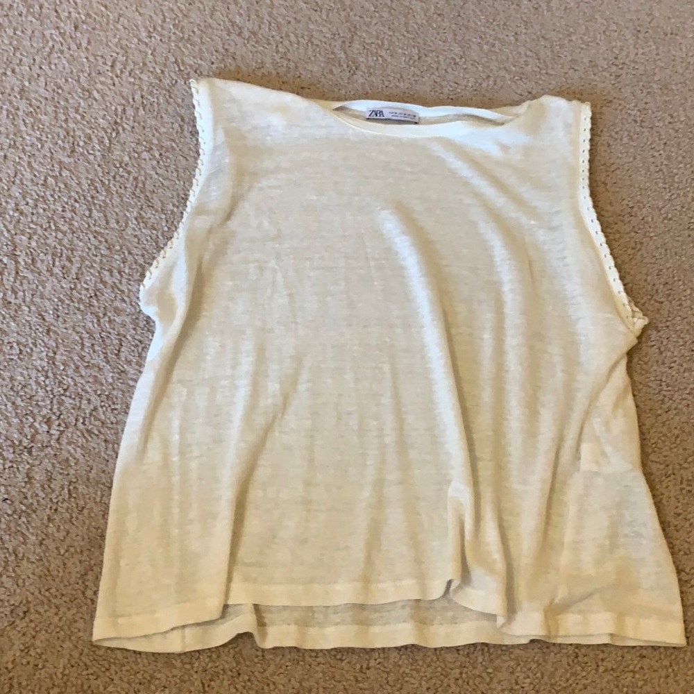 Zara Medium white tank top with rope accents on sleeves